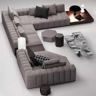 Muebles italianos modernos y contemporáneos para el hogar para Villa, sala de estar, diván, esquina, sofá seccional de cuero y tela